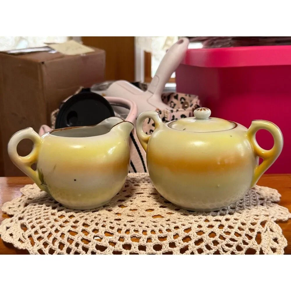 Vintage Japanese Hand painted Creamer and Sugar Bowl Set